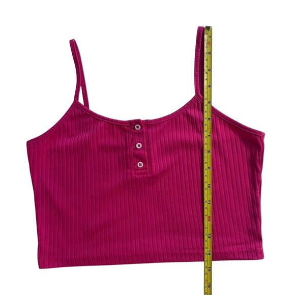 Women’s ROMWE hot pink ribbed spaghetti strap cropped tank top size S NWOT - Picture 9 of 9